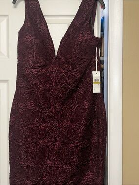 Deep Burgundy Floral Lace V-Neck Dress